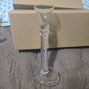 Candlestick Holder Double Helix Air Twist Stem Clear 8” Set Vintage Art Glass
